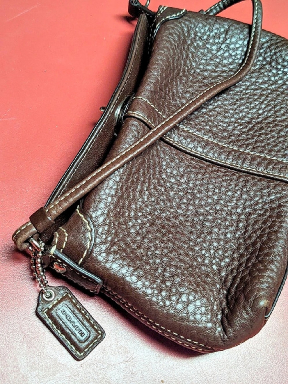 Coach Legacy Brown Leather Turnlock Wristlet Crossbody Bag